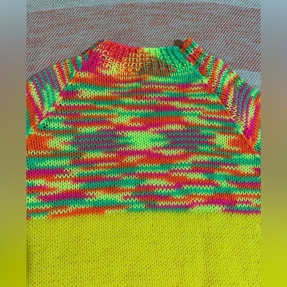 Handmade Knit Yellow Neon Flower Detail Mock Neck Sweater - Picture 8 of 11